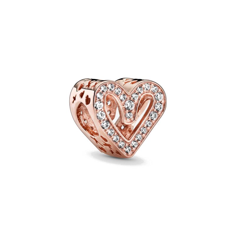 Rose Gold 925 Sterling Silver Sparkling Flower Mum Heart Charm Bead Fit Original Bracelet DIY Jewelry For Women Gift