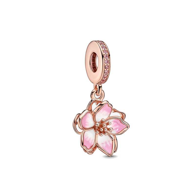 Rose Gold 925 Sterling Silver Sparkling Flower Mum Heart Charm Bead Fit Original Bracelet DIY Jewelry For Women Gift